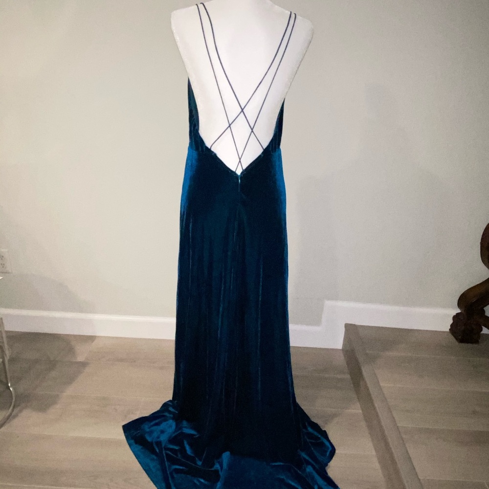 Velvet blue floor length dress with slit